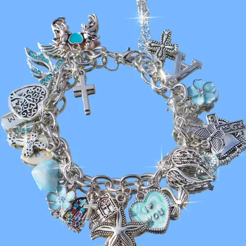 Vintage Floral Heart Ocean Charm Bracelet, DIY Cross Heart Bracelet, Starfish Flower Bracelet, Retro Heart Bracelet for Women, Alloy Chain Bracelet, Heart Design Bracelet