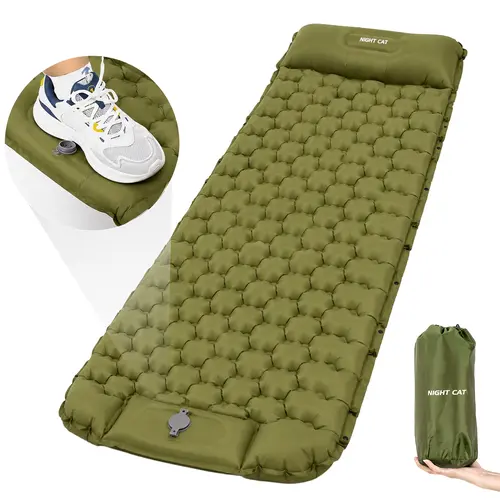 Night Cat Camping Sleeping , Extra Thick Camping Mat, Built-in Foot Pump Inflatable Sleeping ,Compact for Camping BackpackingHiking Traveling Tent, camp gear, road trip ,cot pad, inflation Pump air pillow,Summervibes