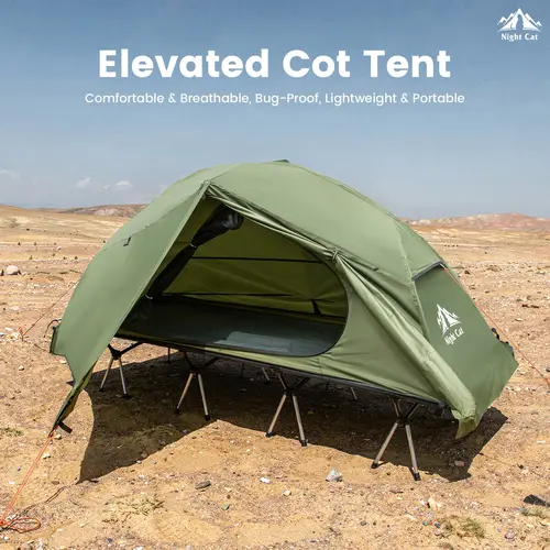 Night Cat Elevated Camping Cot Tent - Tents for Camping, 87"x28"x35" Large Raised Bed, Waterproof Shell, Mosquito Net, Sturdy Portable Shelter for Dry Sleep, Ideal for Car Camping, Outdoor Adventure, Mosquito-Resistant Dome Tents