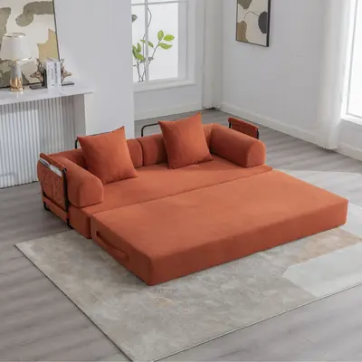 79-inch convertible bed,fixed frameremovable armrests modular bed folding mattress suitable for small spaces no assembly required includes two pillows oversized living room deep seat lounge foldable memory foam corduroy upholstery modern sofa floor couch
