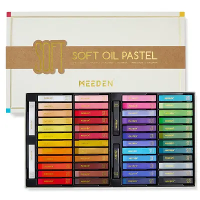 MEEDEN Professional Soft Oil Pastels Set - 48 Colors with Extra 2 White & 2 Black Square Crayons for Artists & Adults - Art Oil Pastel Crayons for Blending, Stippling, Gradient & Overlaying