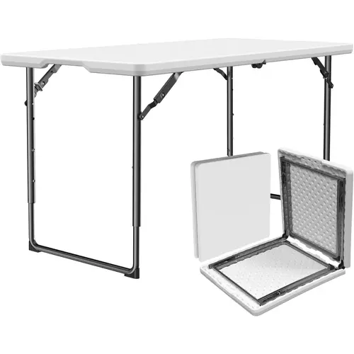 6/8 FT Plastic Folding Table, Heavy-Duty Fold-in-Half Portable Table with Built-in Carrying Handle & Steel Legs, Lightweight Indoor Outdoor Picnic Table for Party, Dining, Camping, Wedding, Events, Utility, White