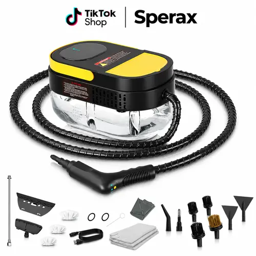 Corded All-Purpose Steam Cleaner for House, 3-Level Adjustable Handle, Fast Heat-Up System, 1.7 Qt Large Water Tank, 15-Piece Accessory Kit, Portable ABS Body, 13-Foot Reach for Floors, Kitchen Tough Grease Removal, Windows Cleaning, Car Interior, Grout G