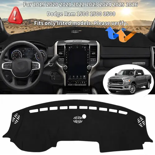 Dashboard Cover Mat for 2019-2023 2024 2025 2026 Dodge Ram 1500 2500 3500 Accessories Dash Cover Flannel Dash Mat Sunshade Glare UV Rays Protector Black