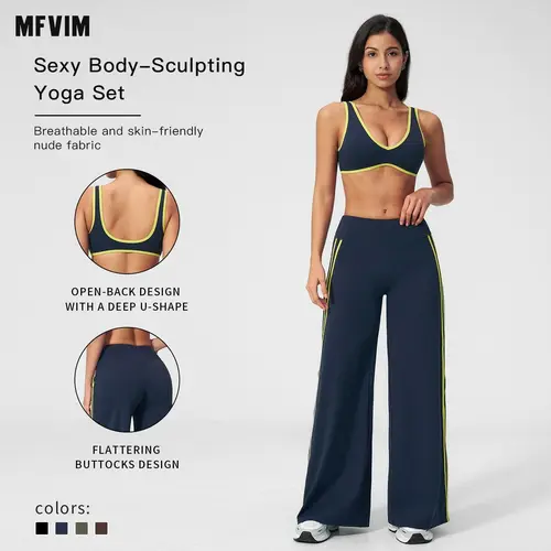 MFVIM women’s two-piece sports fitness set: color-block backless bra and high-waisted athletic leggings, outdoor casual sports fitness set,travel essentials,camping essentials