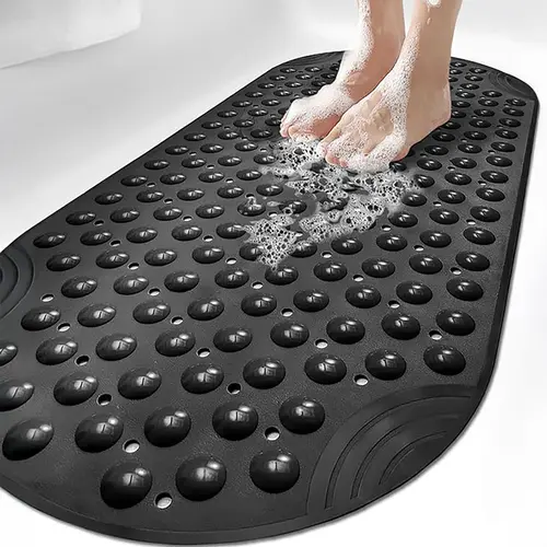 DEXI Rectangle Non-Slip Bathtub Mat - 39x16in Durable Cover, Suction Cups, Drain Holes, Machine Washable for Tub Shower Floor, Home Bathroom Essentials