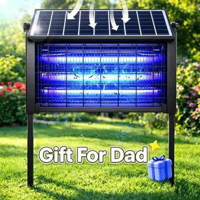 【Summerfinds】Solar-Powered Waterproof Electric Bug Zapper, Smart Light Sensor Rechargeable Mosquito & Fly Trap for Patio, Backyard, Camping—Effective for zapping bugs with zapper (Indoor & Outdoor Use)