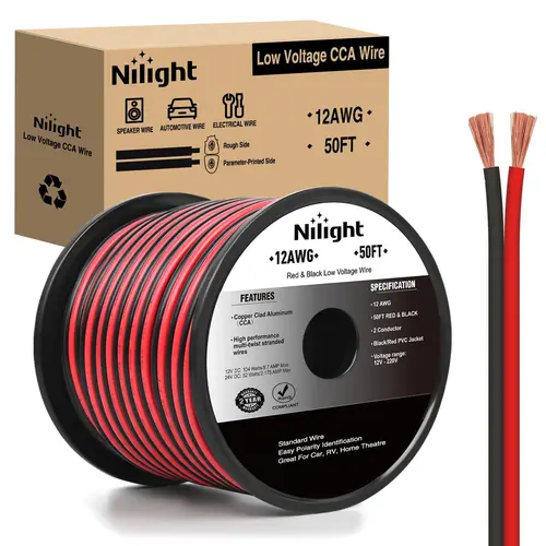 Nilight 50FT 16AWG CCA Low Voltage Wire, 16/2 Gauge Red Black 2-Conductor Parallel Cable with High Strand Counts, Twist & Stretch Resistance, Flame Retardant Insulation Properties, 12V/24V DC Car Audio Radio Speaker Amplifier Extension, Car Accessory,tool