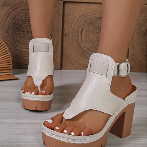 Women's Chunky Platform Heeled Sandals, Stylish Ankle Strap Thong Sandals, Summer Wedge Design Shoes, Fashion, Stylish Footwear