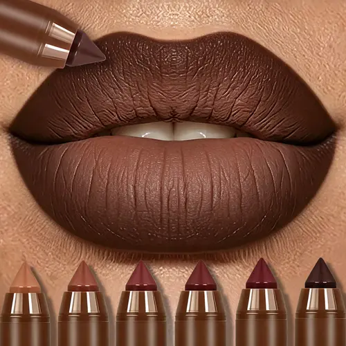 Mooglamor 6Pcs Matte Creamy Lipstick Pencil Set Long Lasting Makeup Waterproof Transferproof Lip Pens Nude Brown Moisturizing Lip Glossy Smooth Cosmetics DealsForYouDays