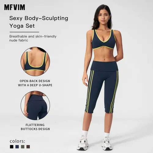 MFVIM Women's 2-Piece Matching Striped Workout Set - Color-Block Sports Bra & High-Waisted Shorts, Women's Gym Wear Ideal for Running & Outdoor Activities, Workout Sets For Women