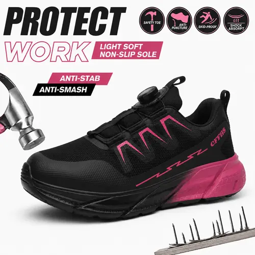 Women's Solid Round Toe Mesh Slip-On Work & Safety Footwear - Steel-Toe Guard, Anti-Slip, Puncture-Resistant, Lightweight, Breathable All-Seasons Safety Sneakers for Nurses Standing All Day