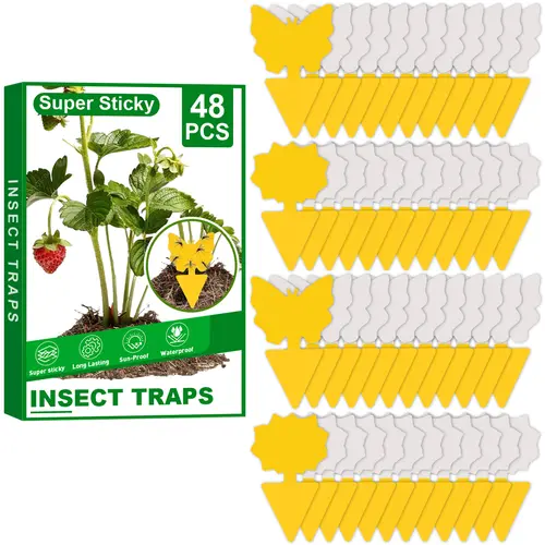 48 Counts Gnat & Fruit Fly Traps - Yellow Sticky Insect Traps for Plant Gnats, Odorless Fly & Fungus Gnat Catchers for Indoor Outdoor Plants and Pots sohochic