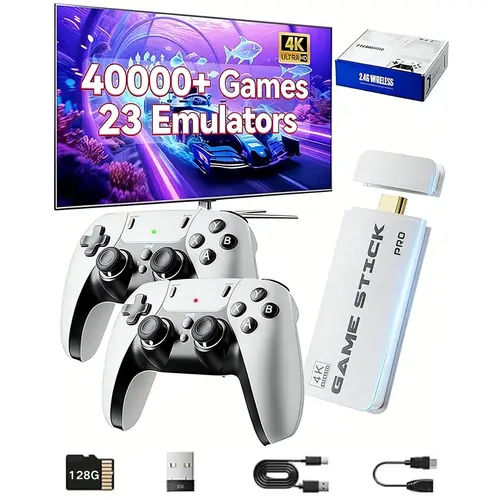 Latest M15 Plus retro game console.40000+ games, comes with two wireless controllers, 128GB of storage, and features a plug-and-play HDMI port. The perfect nostalgic gift for men and children game stick retro summerwins