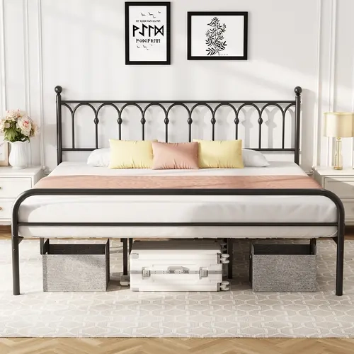 Sweetcrispy Heavy-Duty Metal Bedroom Bedframe - High Durability Bedroom Furniture, Modern Mattress Foundation with Steel Slat Support, Under-Bed Storage, Easy Assembly