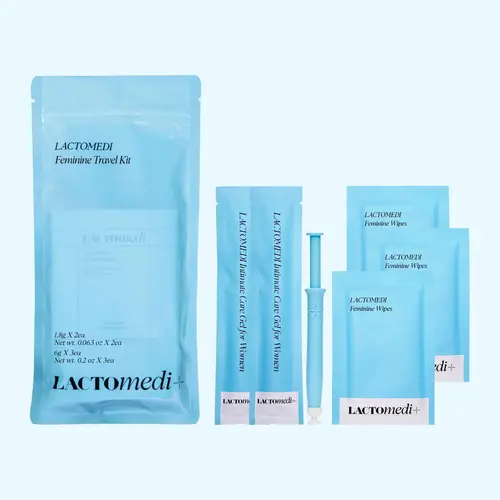 LACTOMEDI Feminine Travel Kit, Intimate Care Gel 2 Applicators + Feminine Wipes 3 Sheets, pH 4.5 Balance & Daily Freshness