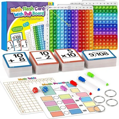 Torlam Unisex Interactive Maths Toy Kit - 12x12 Manipulatives, 332 Double-Sided Flash Cards, Times Table Chart, Sound Feedback, Portable Bag, Organized Rings for Ages 4+ & 8-10 Years Arithmetic Practice