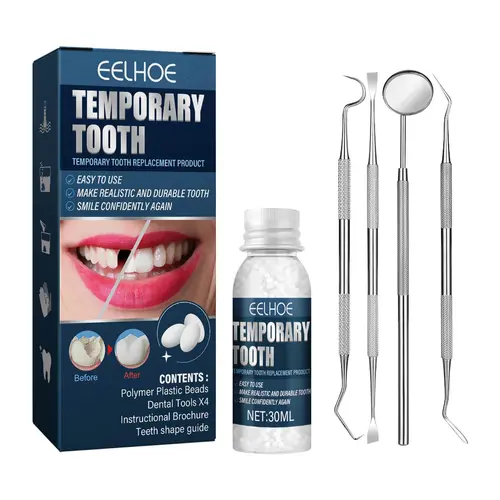 Denture Repair Kit - Moldable Heat-Fit Beads for Fixing Missing, Broken Teeth & Filling Gaps, with Dental Tools for DIY Tooth Repair