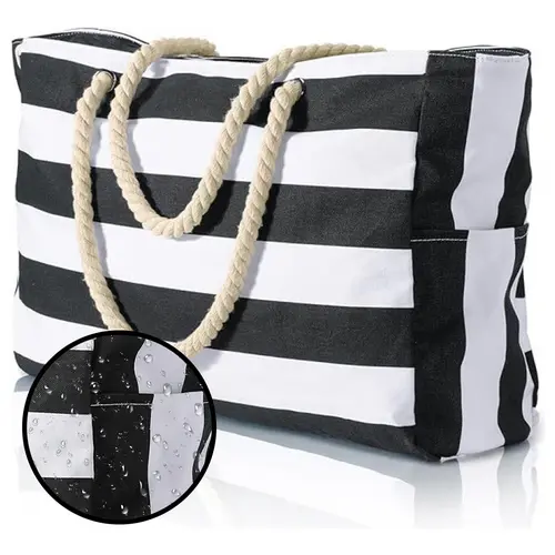 Waterproof Large Beach Tote Bag - Oversized Fold & Store Travel Bag for Shoes+Clothes+Sun Essentials, Foldable Functional Luggage Handbag for Vacation, Pool