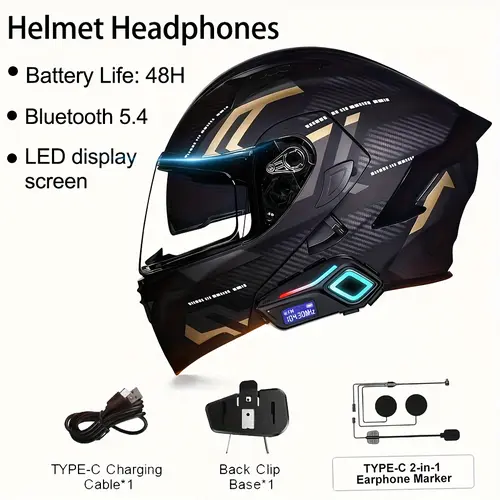 DVKIX 2026 Bluetooth Helmet Headphones - Waterproof Bike Earphones with LED Light, Call Function, Music Playback, 1-Click Voice Assistant Activation, Ideal for Cycling & Gifting