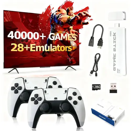 M15 Plus Retro Game Console Stick for Mother’s Day & Birthdays, 40,000+ Retro Games, 128GB Free Memory Card, 2x 2.4GHz Wireless Controllers, 4K HD Output, Plug-and-Play HDMI Port