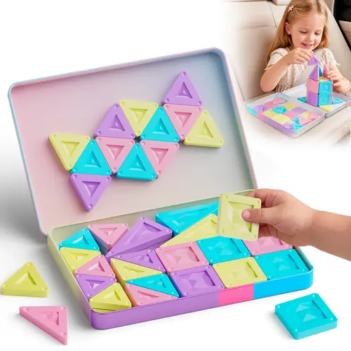 Spotence Travel Magnetic Tiles 40PCS Mini Magnetic Tiles Building Blocks Set, Portable Road Trip Activities & Outdoor Camping Toy for Kids, STEM Educational Toys for Toddlers Boys Girls Ages 3+