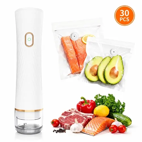 【DealsForYouDays】WellMall Cordless Compact Type-C Handheld Vacuum Sealer for Food, 1.89 × 1.89 × 8.19 Inches, with Visual Water Storage Tank, 30 pcs +Reusable Bags for 10x Slower Spoilage, Ideal for Camping, Vacuum Packing Seal