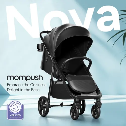 Mompush Nova Infant Baby Stroller for Newborn to Toddler, Oversized Seat up to 50 lbs, All-Terrain 10" Wheels & Suspension, One-Hand Fold; Lie-Flat Mode; UPF 50+ Canopy