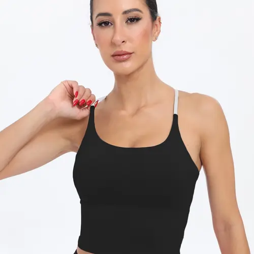 Sporty Women's Plain Criss Cross Strappy Yoga Bras, Workout Bras, Exercise Bra, Comfort and Durability Sports Crop Cami Top, Ladies Sportswear for Indoor Outdoor Wear, Gym Clothes