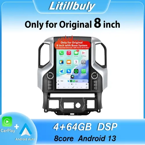 Car Stereo Only for Original 8 inch touch screen Chevrolet Silverado / GMC Sierra 2019-2023 with Bose system,with Android Auto Wireless Carplay,backup camera, GPS Navigation,Steering Wheel Control,DSP,Only supports Bose systems,car accessories