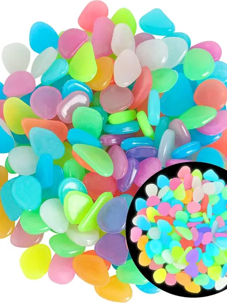 （0.4inch）300PCS Glow in The Dark Rocks–Luminous Stones Mixed Color Glow Decoration DIY Decorative Pebbles for Aquarium Fish Tank Garden Path Lawn Yard Colorful Cobbles Decor