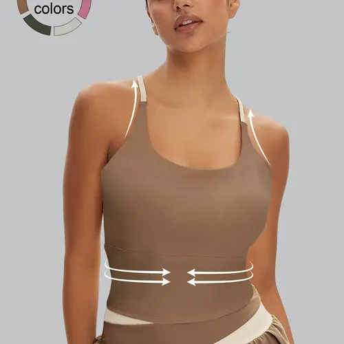 Sporty Women's Plain Criss Cross Bra, Comfort and Durability Sports Crop Cami Top, Ladies Sportswear for Indoor Outdoor Wear, Gym Clothes, Workout Bra, Yoga Strappy Sports Bras, Exercise Bra