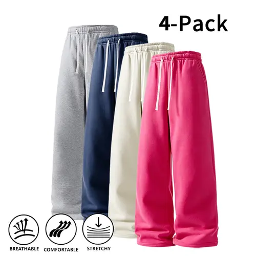 Men's Essential Sweatpants 4-Pack, Menswear Clothes with Elastic Waist Drawstring, Thick Fleece Lining, High Stretch Soft Breathable Fabric, Baggy Gym Fits Comfy Loose Streetwear Trousers for Fall Winter, Baggy Sweatpants, Stylish, Comfy Pants, Activewear