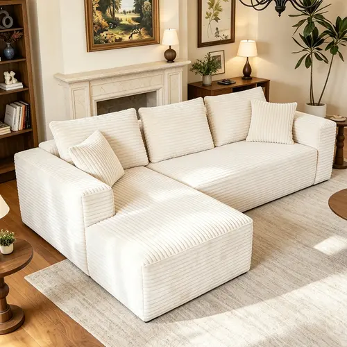 108"Modular Sectional Sofa, Cloud Couch with L-Shape Chaise/Deep Seat/Armrest/Plush Corduroy Fabric, No Assembly Required, Space-Saving, Compression Sleeper Sofa for Living Room,sleeper sofas convertible couches boneless sectional couch