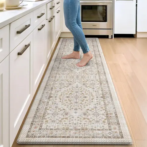 DEXI Cushioned Anti-Fatigue Kitchen Floor Mat - 23x86in Long Width Indoor Modern Rug, Waterproof PVC Base Memory Foam Padded for Front Sink, Retro Look Farmhouse Vibes Soft Thick Standing Runner Rug, Soft Thick Rugs