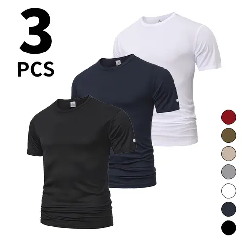 Men’s 3-Pack Crew Neck T-Shirts, Slim Fit, Quick-Dry Athletic Tees for Gym Workouts, Stretch Muscle Fit T-Shirts, 3PCS for Men fathersdaygift Grunge