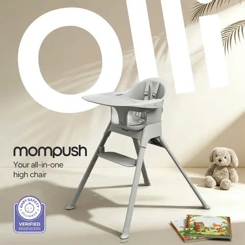 Mompush Olli 7-in-1 Convertible High Chair for Babies and Toddlers – Adjustable Height & Footrest, Dishwasher-Safe Tray, Compact Foldable Design for Easy Storage & Travel, Lightweight Yet Durable