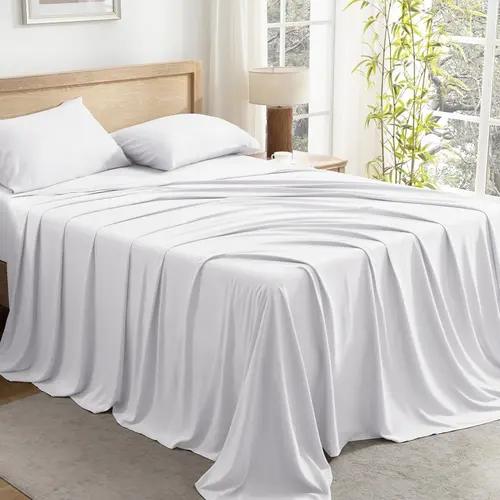 Litanika 100% Bamboo Viscose Cooling Bedding 4-Piece Sheet Set - Sateen Weave, Silky Soft, Breathable Cool, 16" Deep Pocket, Luxury Hotel Quality Linens, Milk‑Soak Soft Breathable Fitted Sheet