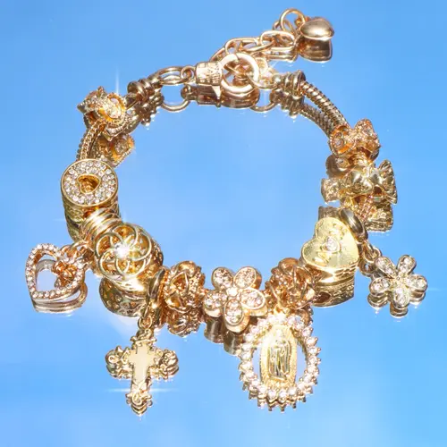 Heart Cherry Blossom Charm Bracelet, Glow-in-the-Dark Cross Bracelet, Mom Angel Cross Flower Charm High Quality Bracelet