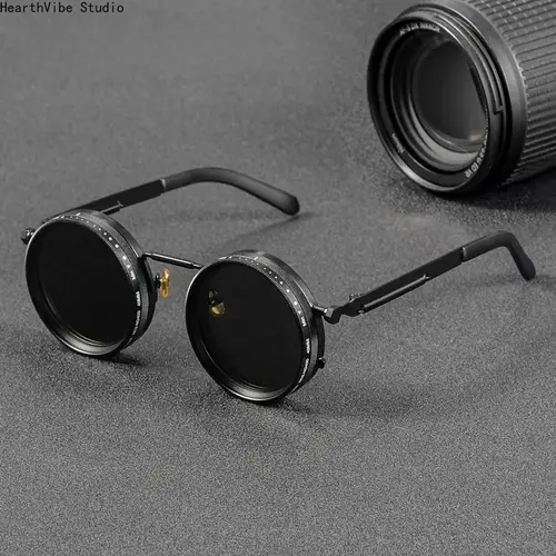 Cyberpunk Retro Round Polarized Futuristic UV Blocking Sunglasses - Adjustable Dimming Photochromic Smart Lens Shades, Men's Accessories, Mens Gifts, Unique Gifts for Outdoor Streetwear Y2K Punk Aesthetic