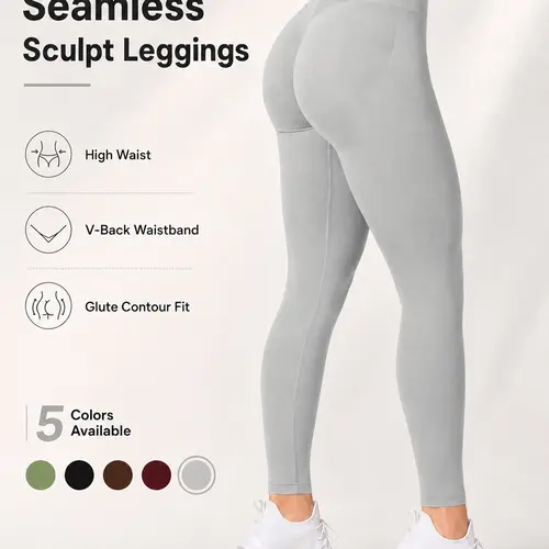 Tayoea Women's Seamless High Stretch V-Back Lift High Waisted Compression Fitness Pants, Ideal for Running Yoga, Perfect for Workout and Daily Wear