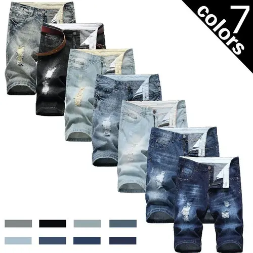 1pack/2 Pack Value Men's Distressed Denim Shorts - Casual Ripped Jean Shorts, Multiple Color Combos Streetwear Pants