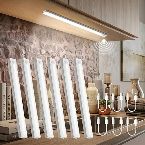 Rechargeable Magnetic Under-Cabinet Rectangular Bar LED Lights - Motion Sensor, ABS Plastic, Power-Saving Modern Sleek Design, Long-Lasting Lithium Polymer Batteries, Ambient Indoor Multifunctional Sink-Side Slim Downlight for Kitchen Festive Decor, Ambie
