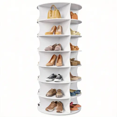 7-Tier Rotating Shoe Rack for Small Spaces White Shoe Storage Cabinet Organizer 360 Degree Spinning Shoe Rack for Entryway