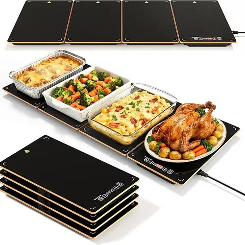 Electric Warming Tray for Parties Buffet, 4-in-1 Food Warmer with Precise Temp Control & Timer, 35"x15" Modular Buffet Warming Plate for Catering & Family Gatherings，Thanksgiving Gathering，thanksgiving gift，Christmas Party，Black Friday Gifts
