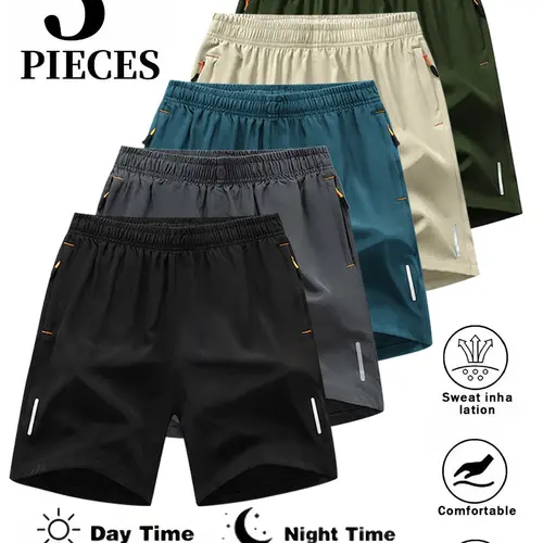 Men's 5-Pack Quick-Dry Gym Shorts, Slim Fit Breathable Solid Color with Zip Pockets, Drawstring Waist, Multiple Sizes, Gym & Outdoor Wear