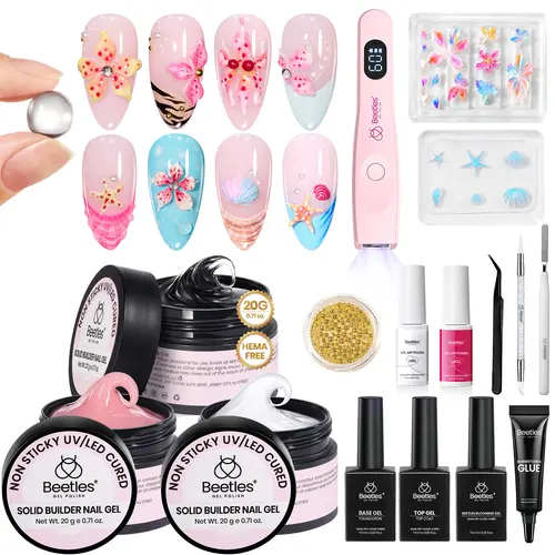 Beetles 3D Gel Nail Art Kit Solid Builder Nail Gel,5 in 1 Non-Sticky Hand Sculpting Building 3D Nails for Beginner DIY Salon at Home,UV & LED Lamp Cured Needed