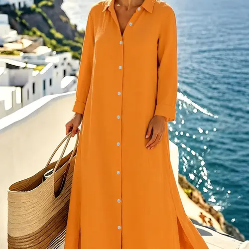 New Arrival Women's Button Shirt Dress, Elegant Long Sleeve Long Dress for Commuting, Vacations and Everyday Wear, Comfortable Fabric, Versatile Clothes, Casual Summer Wear, Elegance