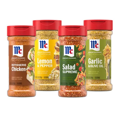 McCormick Signature Seasonings Iconic Cooking Blends Bundle (Salad Supreme, Lemon & Pepper, Garlic & Olive Oil, and Rotisserie Chicken Seasonings) For Salad, Chicken & Pasta, 4 Count Variety Pack