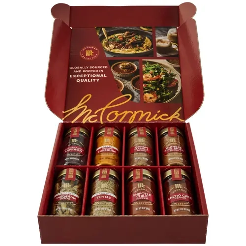 McCormick Gourmet Collection Global Exploration Bundle - 8 Premium Herbs & Spices (Chinese Five Spice, Garam Masala, Ancho Chile, Chipotle Chile, Cardamom, Turmeric, Saffron) Variety Pack